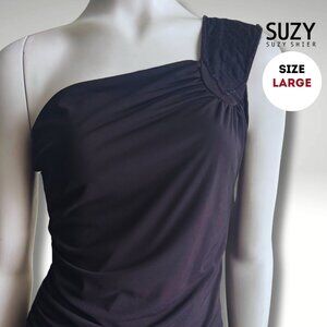 Suzy Shier One-Shoulder Black Top – Size Large (Fits medium)